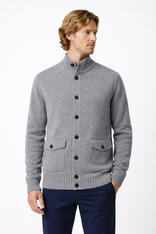 Cashmere Button-Front Cardigan with Stand Collar