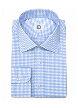 Sky Blue Gingham Twill Shirt – Single Button Cuff